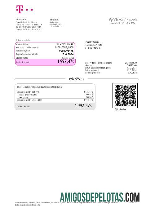 em branco República Tcheca T Mobile Business Utility Bill Modelo Word e PDF (2)